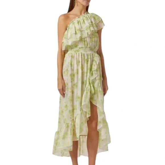 Misa Rumi One Shoulder Asymmetric Ruffle Floral Print Chiffon Dress Size S NWT - Picture 12 of 13